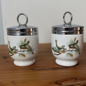 Royal Worcester Egg Coddler Set of Two Vintage Bird Wren Porcelain